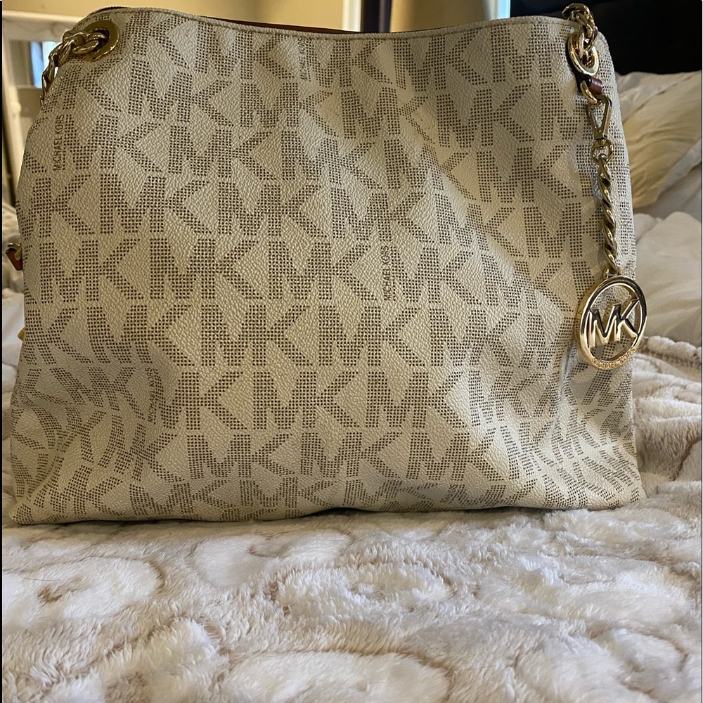 Micheal kors handbag white and brown and gold